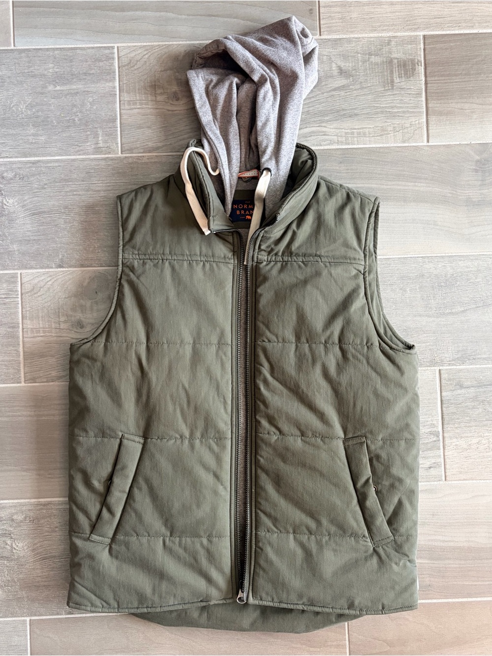 The Normal Brand Olive Green and Gray Hooded Quilted Jacket